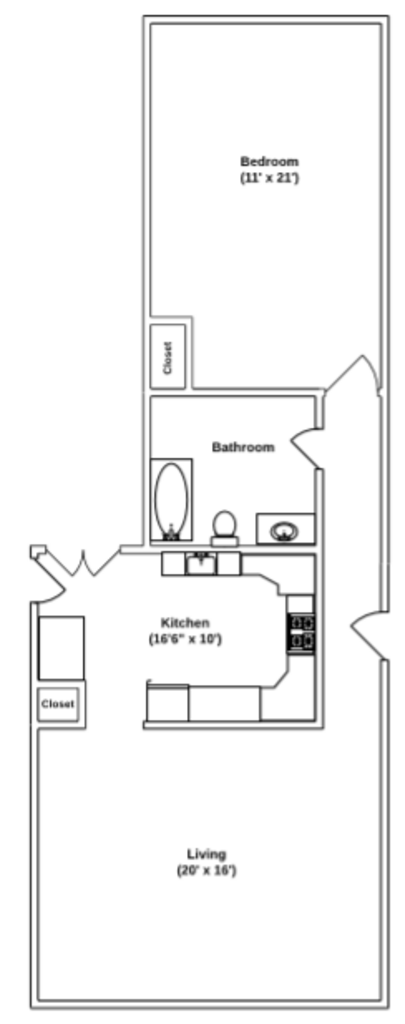 Floor Plan: 1 Bed · 1 Bath · 950 SQ. FT