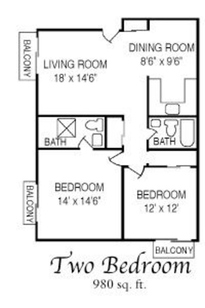 Floor Plan: 2 Bed · 2 Bath · 980 SQ. FT