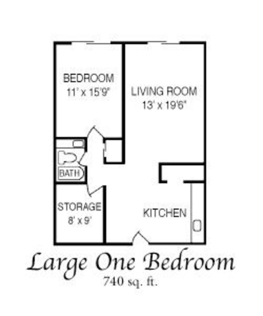 Floor Plan: 1 Bed · 1 Bath · 740 SQ. FT.