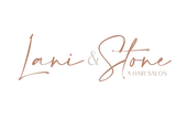Lani & Stone hair salon logo in elegant brown script on a white background