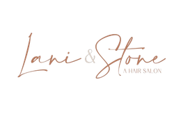 Lani & Stone hair salon logo in elegant brown script on a white background