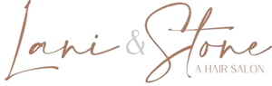 Logo for Lani & Stone hair salon in soft brown script on a light background