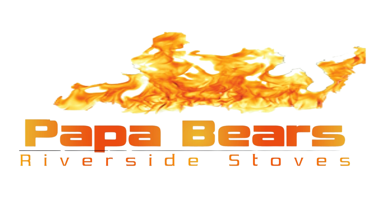Papa Bears Riverside Stoves logo with orange flames above text; words Papa Bears in orange, Riverside Stoves in gray.
