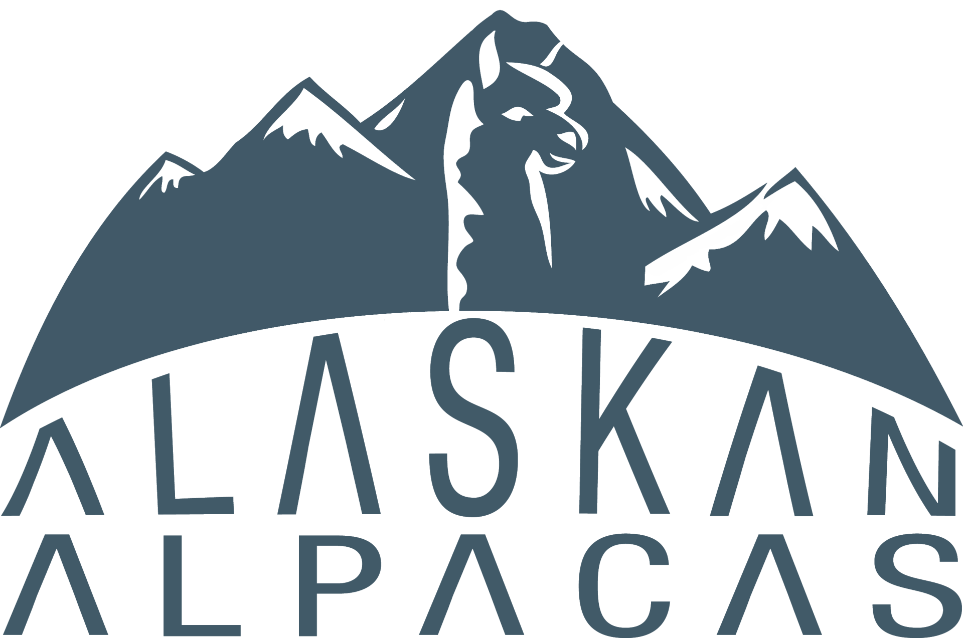 Logo: Blue mountains with an alpaca silhouette,