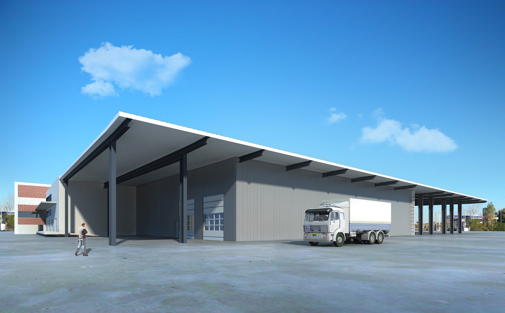 warehouse with truck parked outside