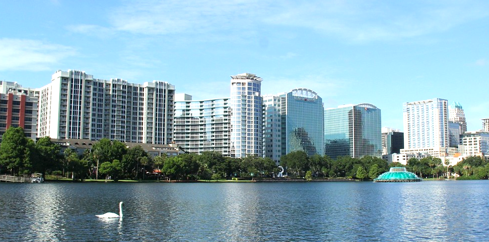 Skyline around Lake Eola in Orlando, FL