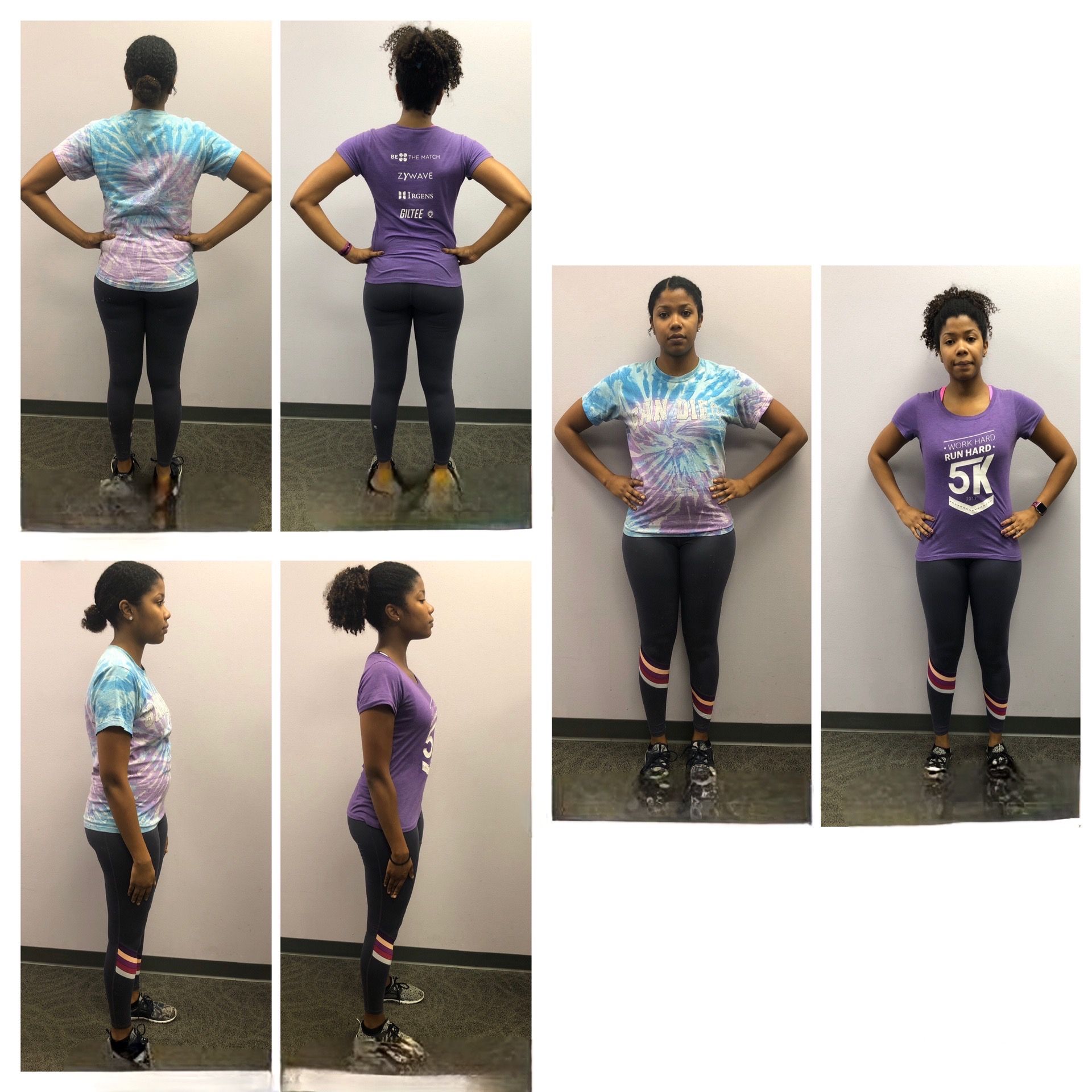 A woman in a tie dye shirt is standing with her hands on her hips