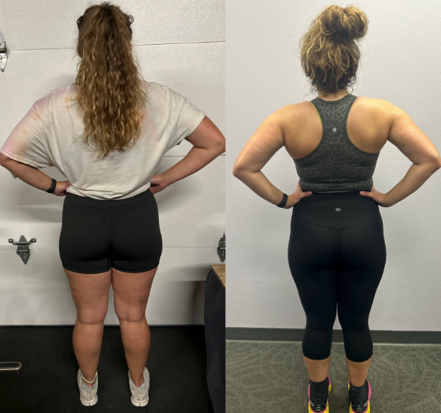 A before and after photo of a woman 's back