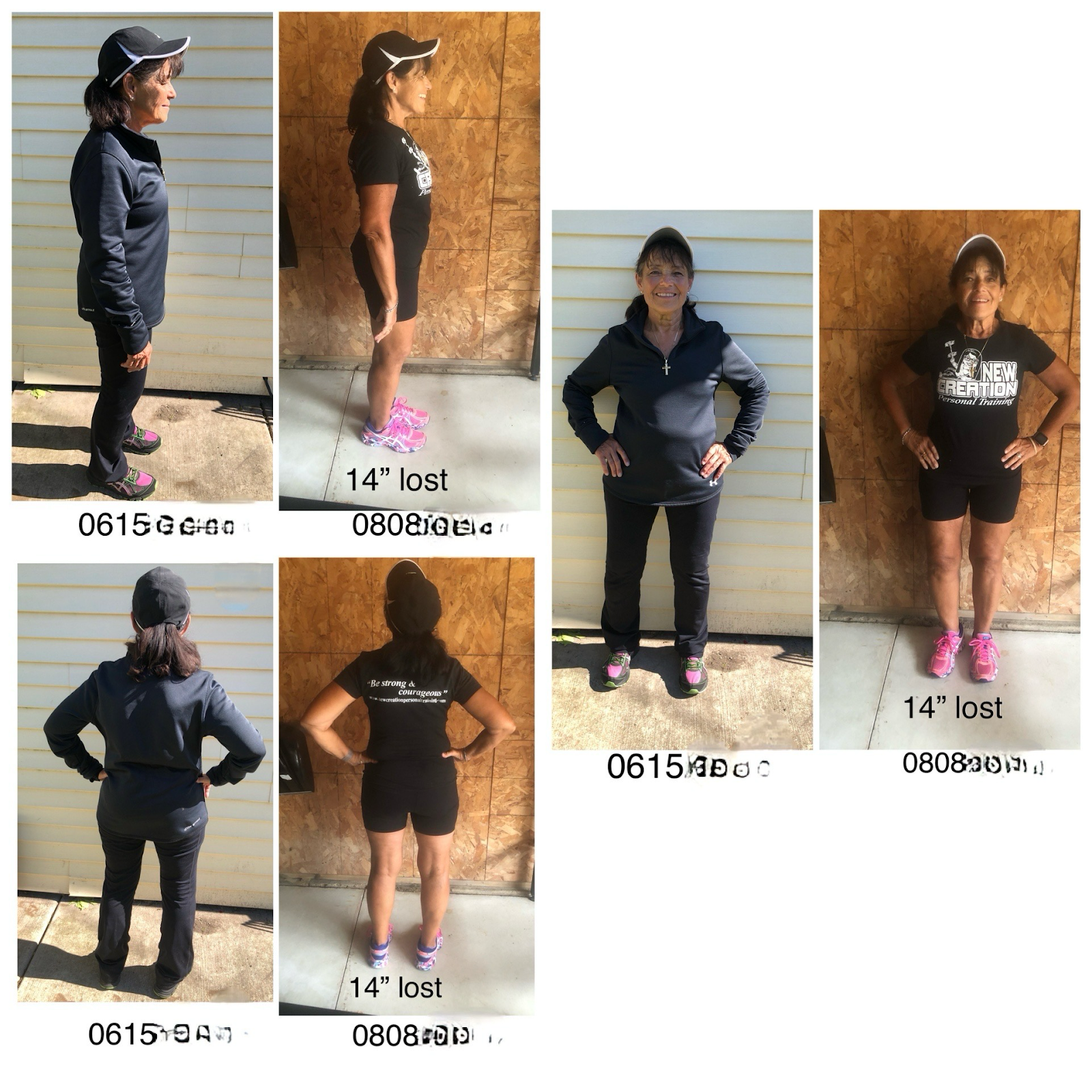 A collage of photos of a woman 's weight loss