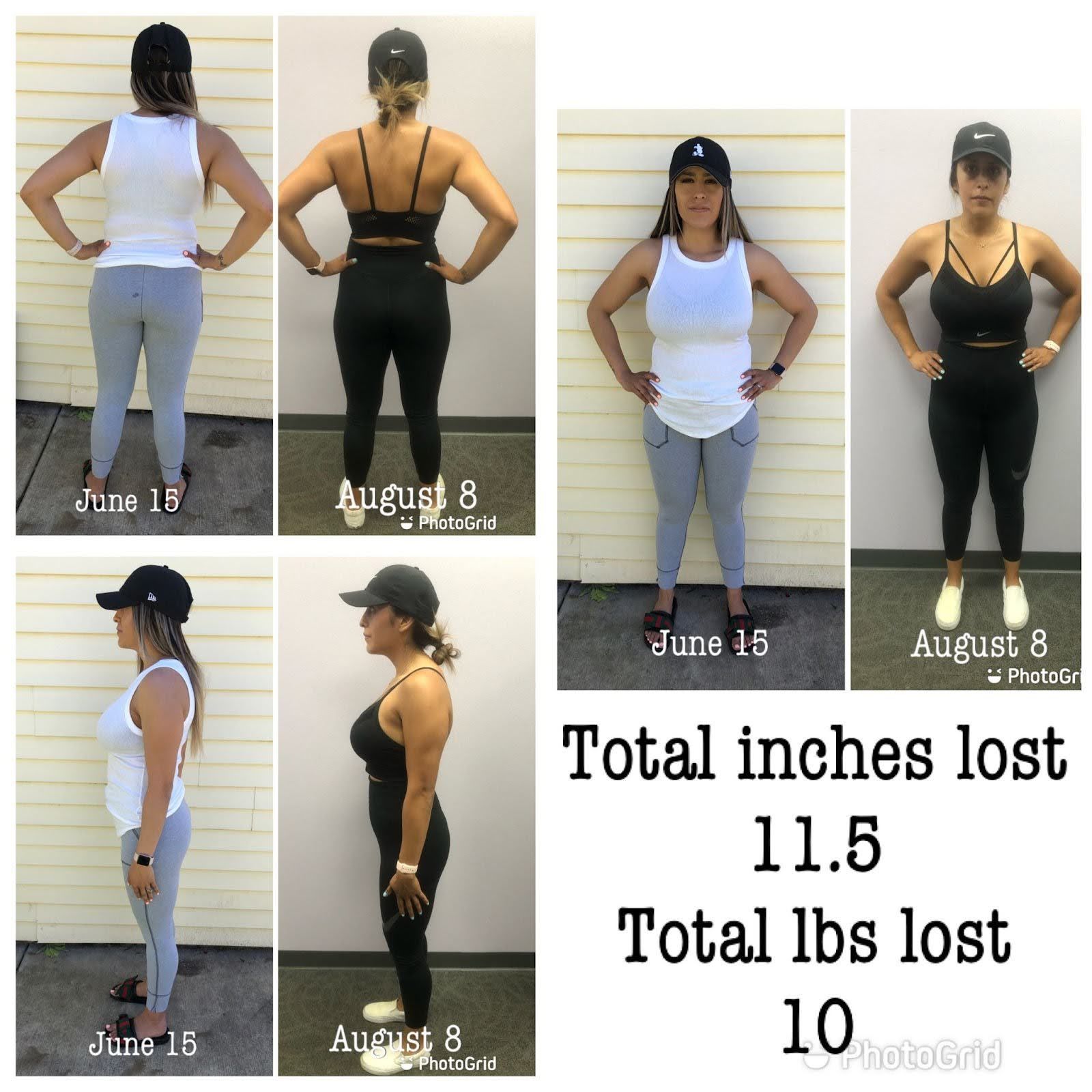 A woman 's total inches lost 11.5 total lbs lost 10