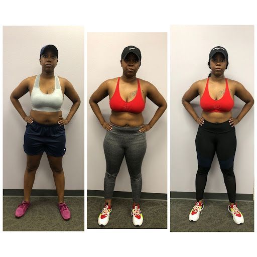 Three pictures of a woman in different outfits standing next to each other