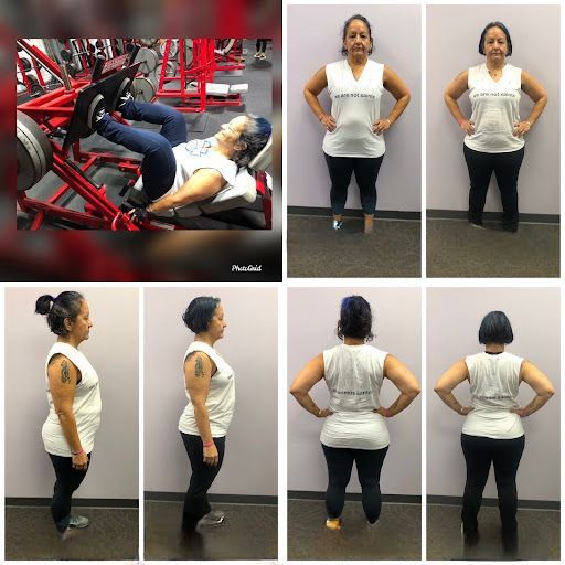 A woman is doing leg press exercises in a gym