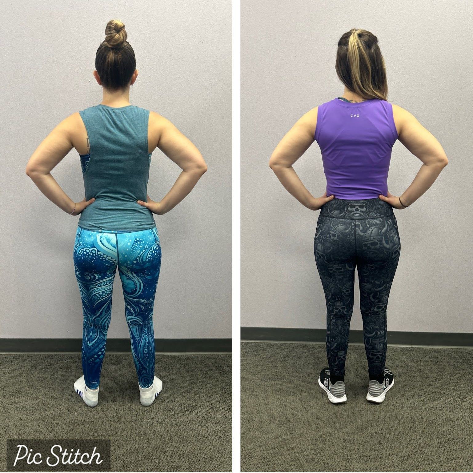 A woman is standing in front of a wall with her hands on her hips ..