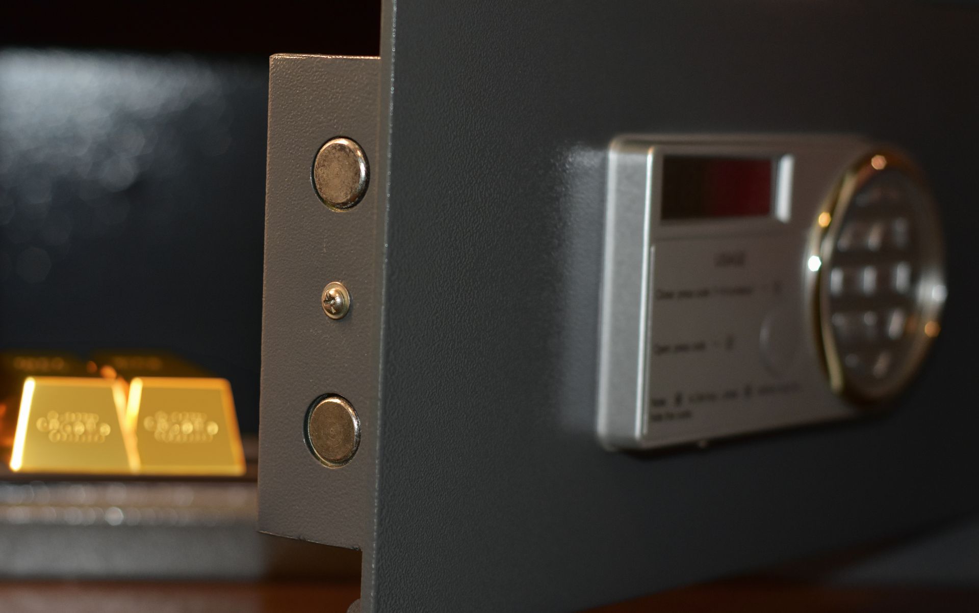 A close up of a safe with a gold bar in it.