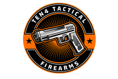 Ten4 Tactical Firearms Ten4 Tactical Firearms logo with a gray handgun on an orange and black circular emblem