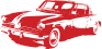 small thomas car wash logo, little red car on black background