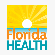 A logo for florida health with the sun shining over the ocean