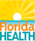 A logo for florida health with the sun shining over the ocean