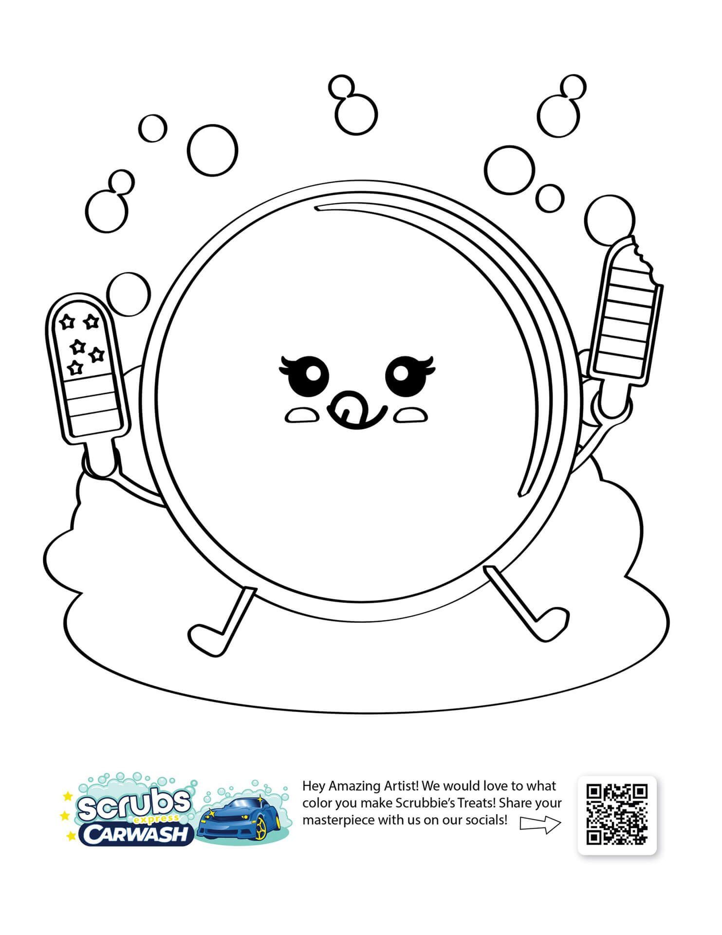 Free Scrubbie Bubble patriotic coloring page from Scrubs Car Wash. Perfect Memorial Day and Fourth of July printable fun.