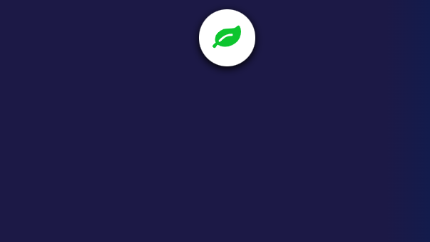 A green leaf in a white circle on a dark blue background.