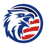 Blue eagle head logo in a circle with red and white stripes