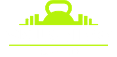 Vanquish Fitness logo: Lime-green kettlebell icon above a thin horizontal line on a white background