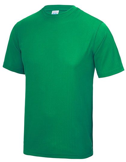 Groen T-shirt met korte mouwen en ronde hals op een witte achtergrond.