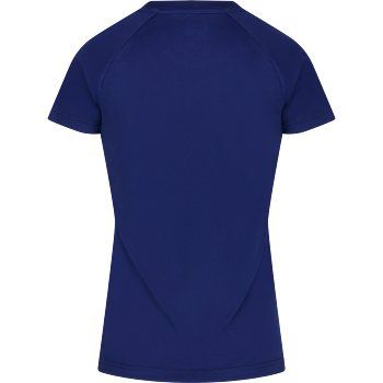 Blauw sportief T-shirt met korte mouwen, turquoise strepen en een klein wit logo op de borst.