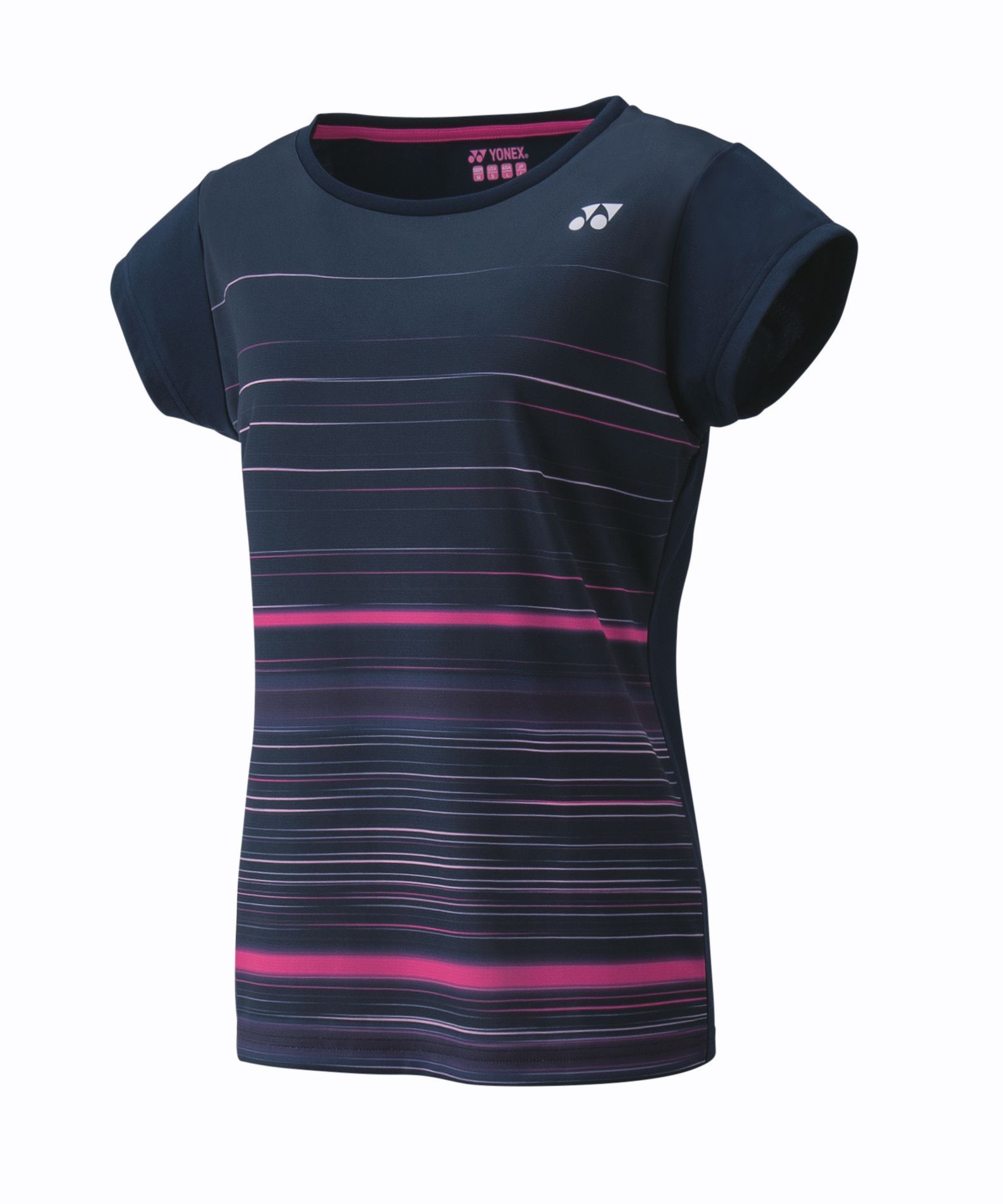 Een zwart t-shirt met roze strepen erop