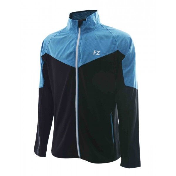 Blauw-zwart sportief jack met ritssluiting, hoge kraag en FZ-logo.
