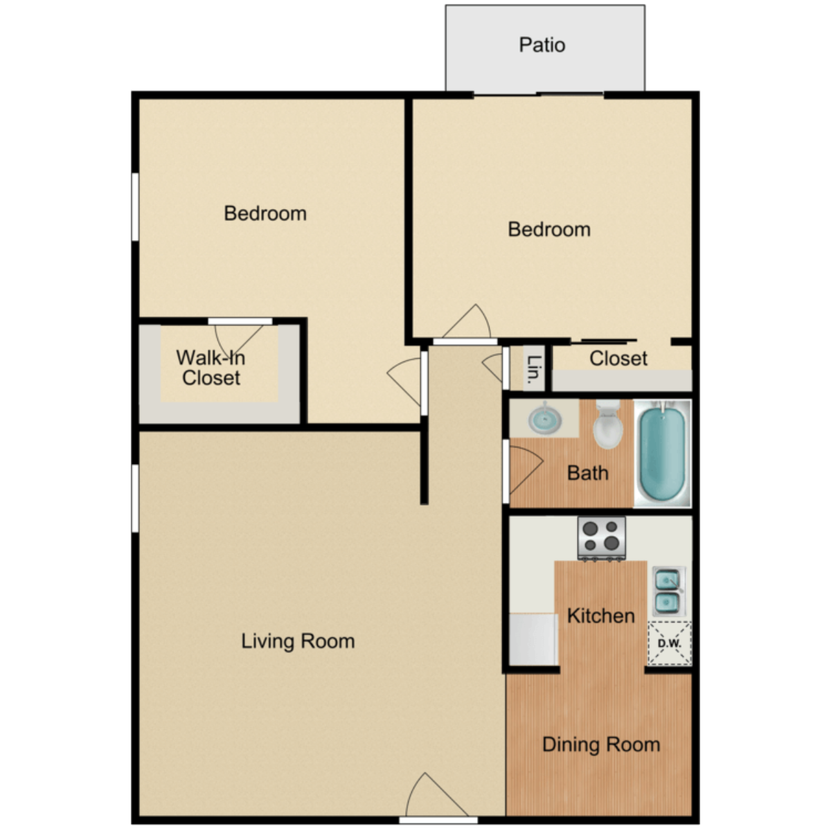 2 bed 1 bath Floor plan