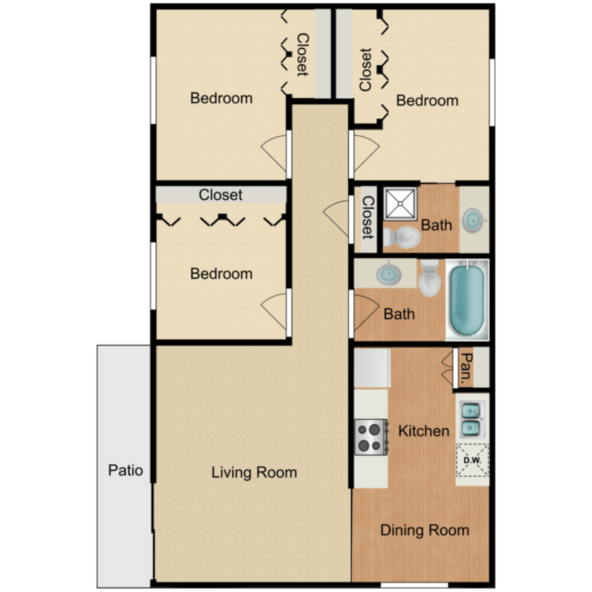 3 bed  2 bath Floor plan