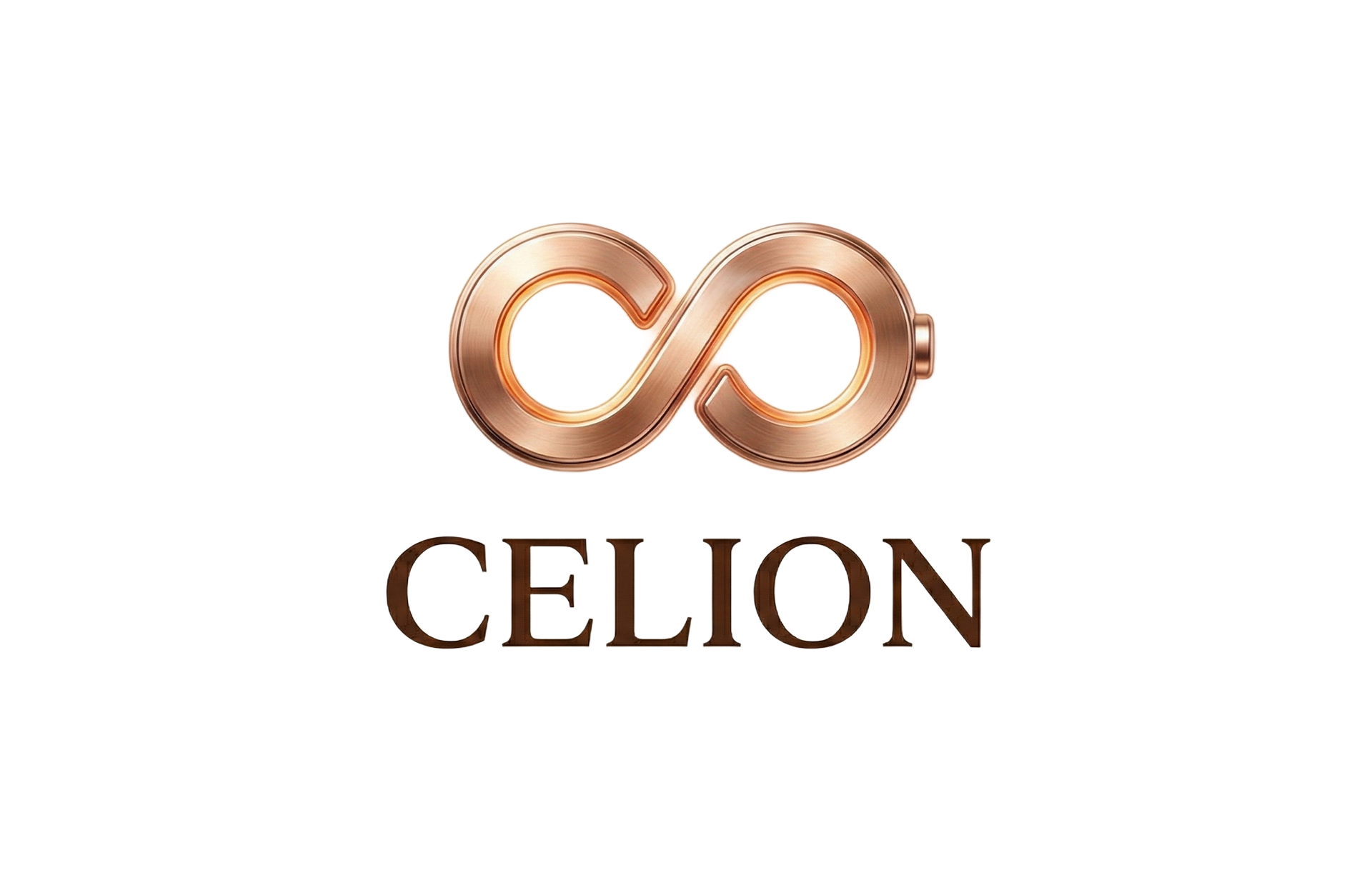 Het CELION-logo met een koperkleurig oneindigheidssymbool boven de merknaam.