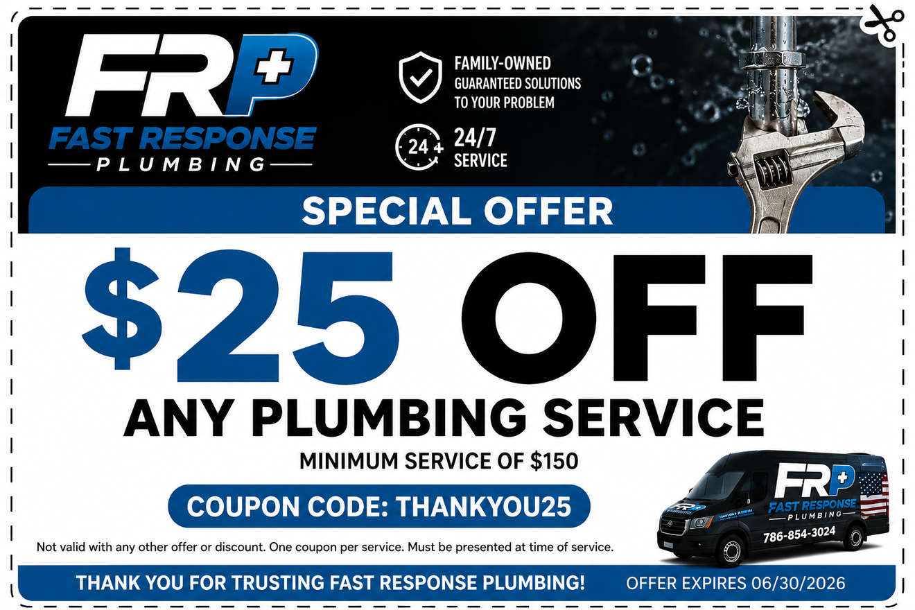 Fast Response Plumbing ad: $25 off any plumbing service with coupon code THANKYOU25