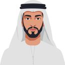 Man wearing traditional Arab headdress and clothing. Brown skin, black beard, light grey clothing.