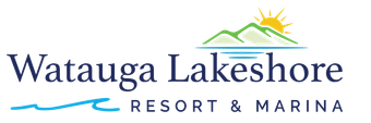 Watauga Lakeshore Resort & Marina logo with sun, mountains, and blue wave graphic