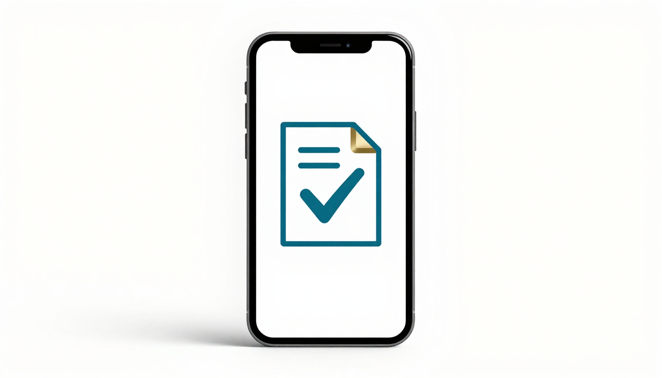 Smartphone screen displaying a document checkmark icon