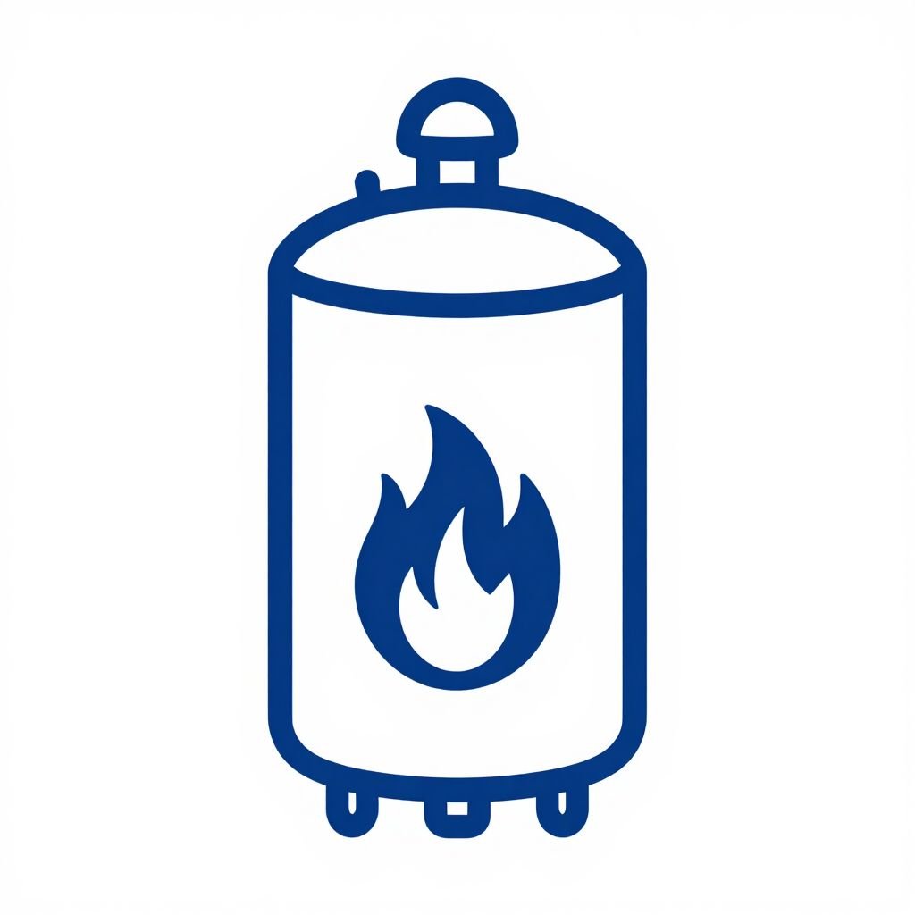 Blue propane gas cylinder icon with flame symbol