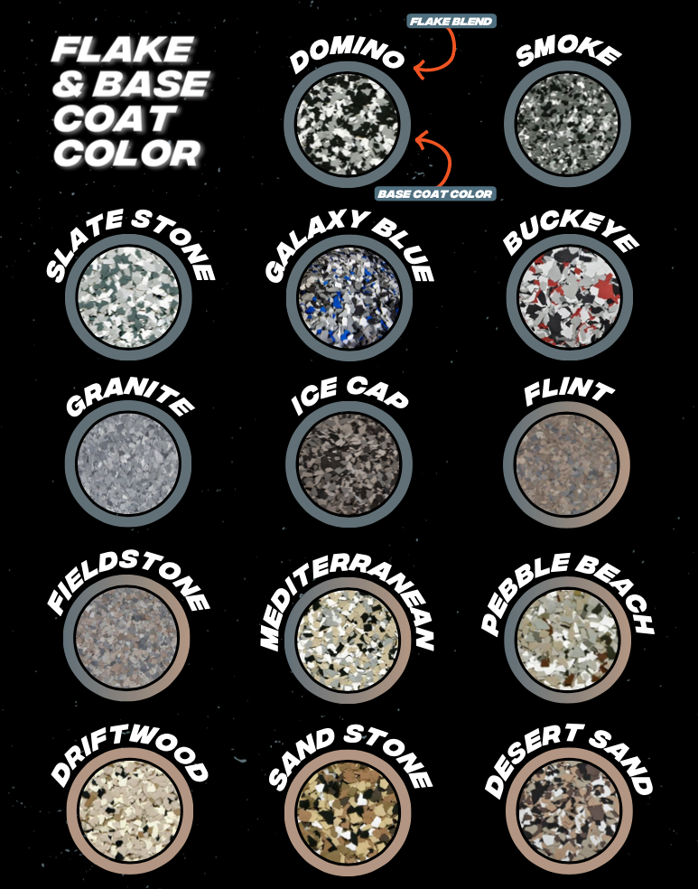 Flake color options for epoxy flooring