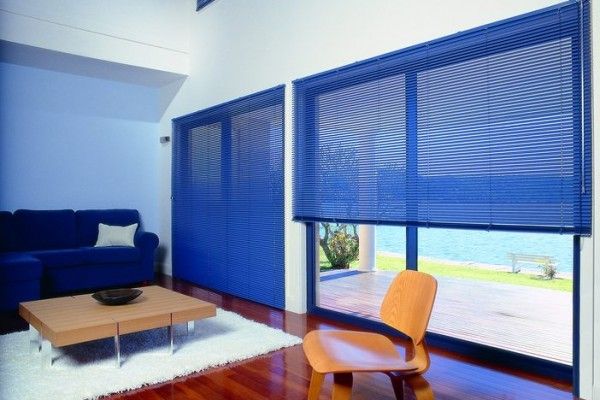 Blue Blinds In A Home — Window Coverings in Cardiff, NSW