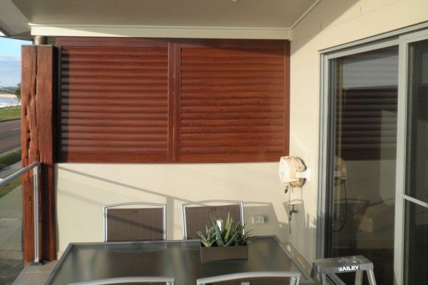 Brown External Aluminium Shutters — Wholesale Window Coverings in Lake Macquarie, NSW