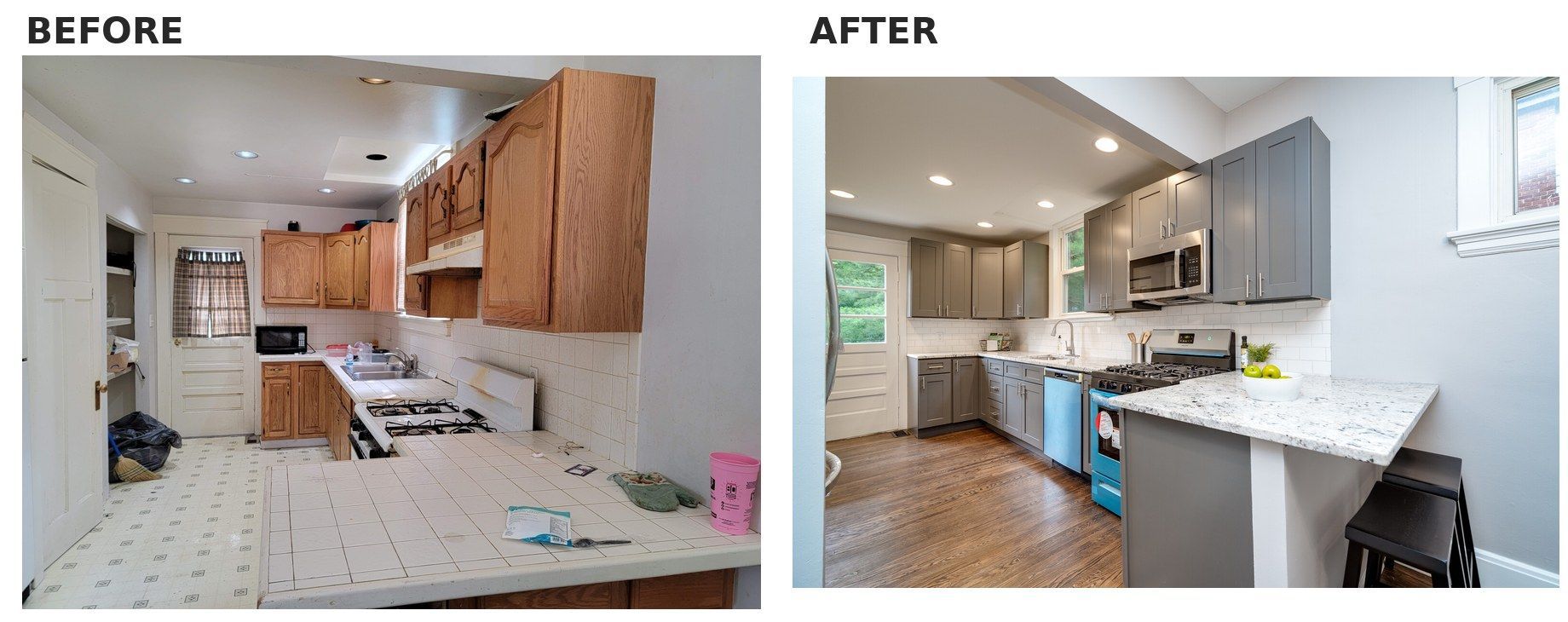 Before-and-after kitchen renovation in a Cincinnati house project