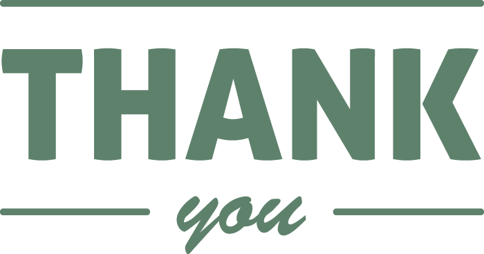 A green thank you logo on a white background.