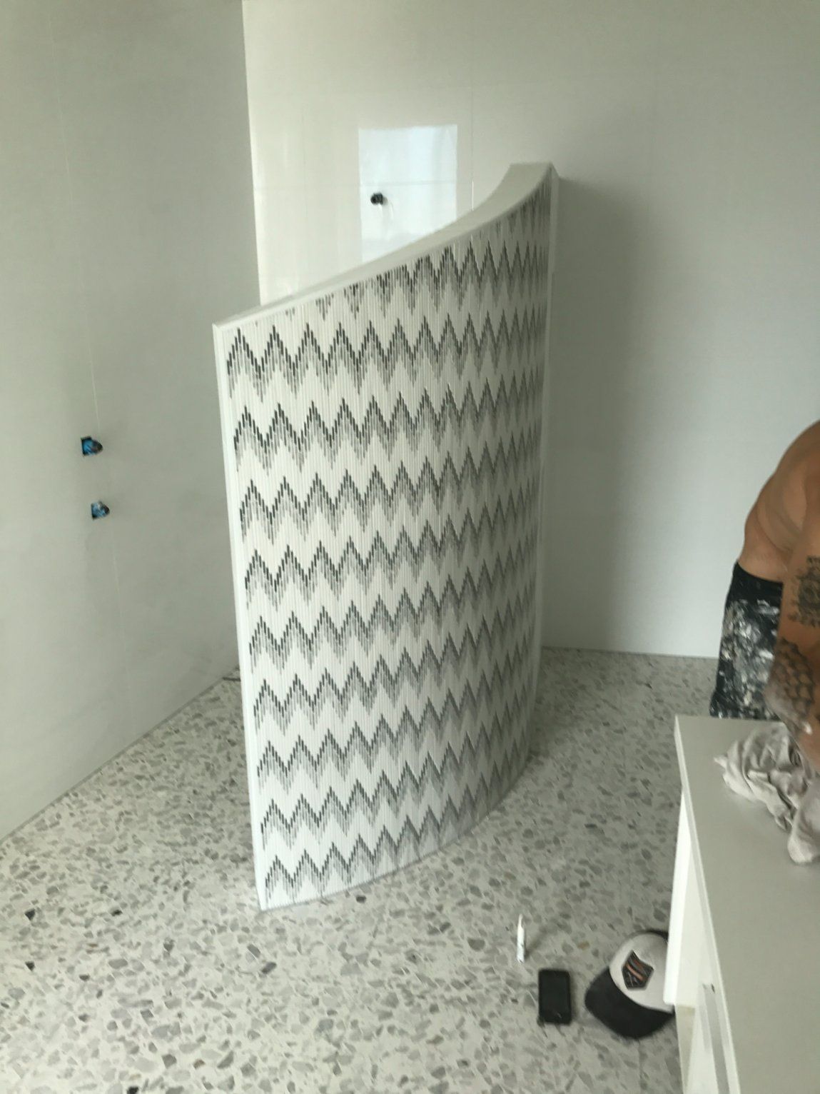 Curved Wall With Black and White Zigzag Pattern — Worrall Tiling in South Kempsey, NSW