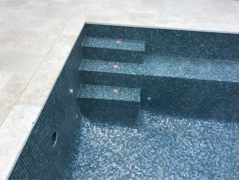 Pool Steps With Dark Mosaic Tile — Worrall Tiling in Port Macquarie, NSW