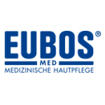 Logo for EUBOS MED, a skincare brand, in blue and white. Text reads "EUBOS MED Medizinsche Hautpflege".