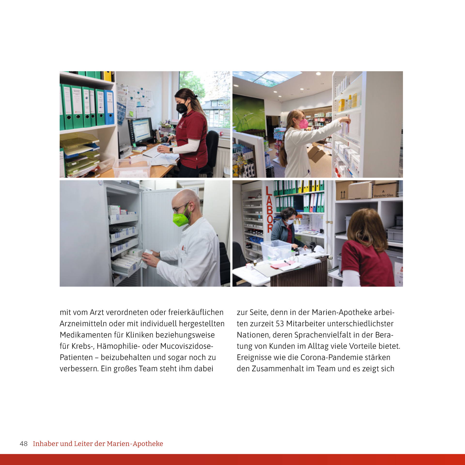 Eine Collage aus Fotos von Menschen, die in einer Apotheke arbeiten.