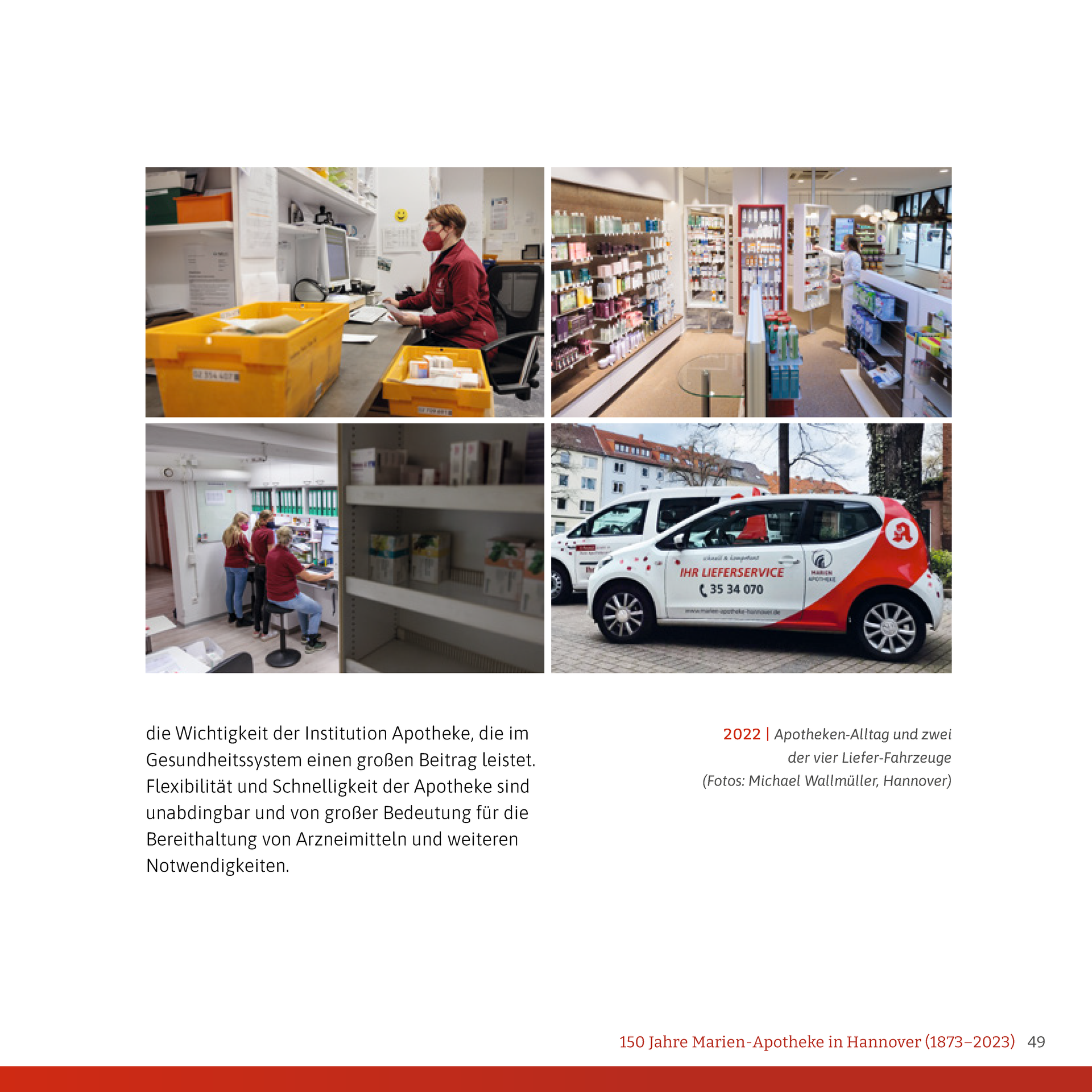 Eine Collage aus Bildern einer Apotheke mit einem davor geparkten Auto.