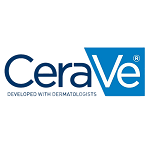 Das CeraVe-Logo mit weißer Schrift auf blauem Schild. Darunter steht in kleinerer Schrift: „Mit Dermatologen entwickelt“.
