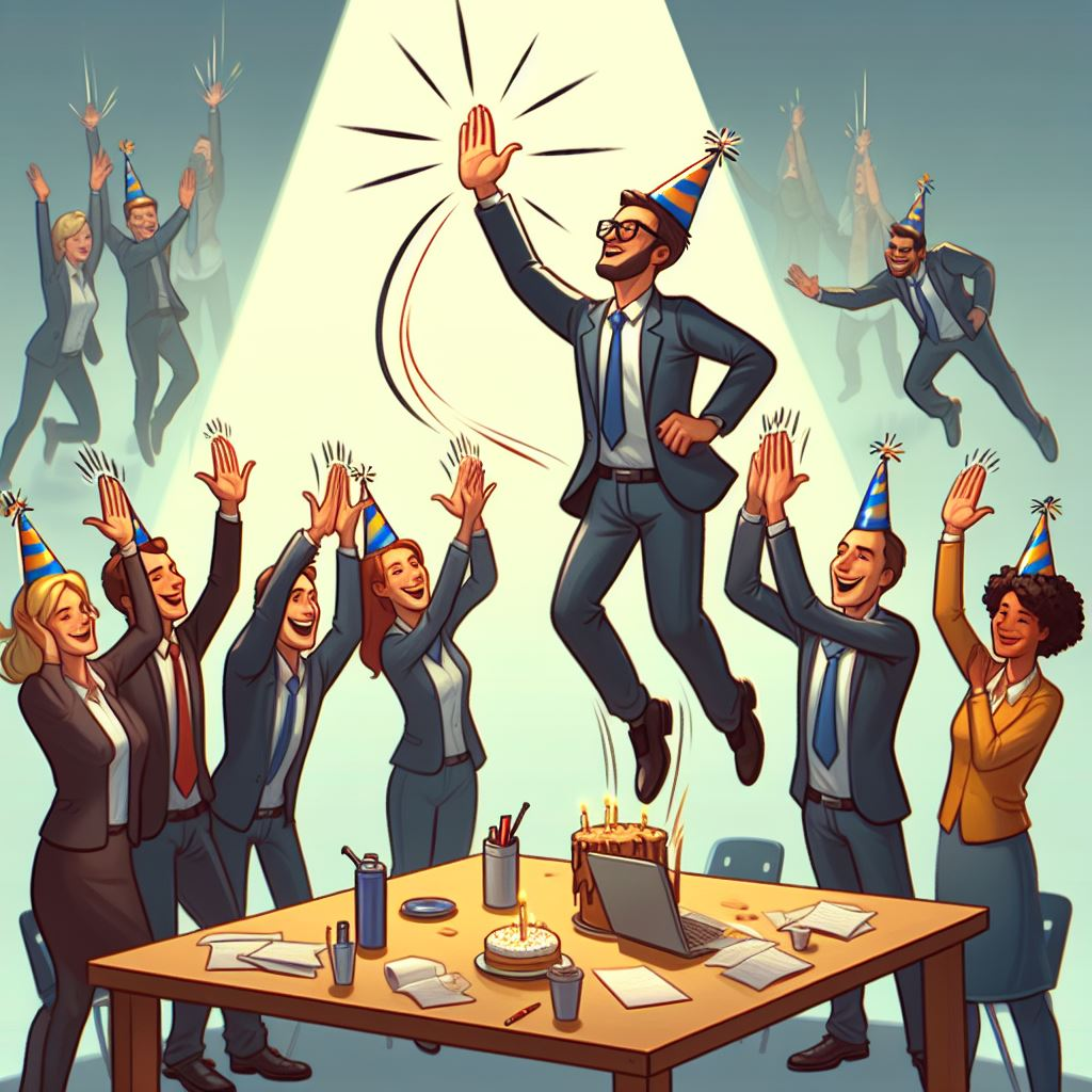 animated picture of office workers throwing a party